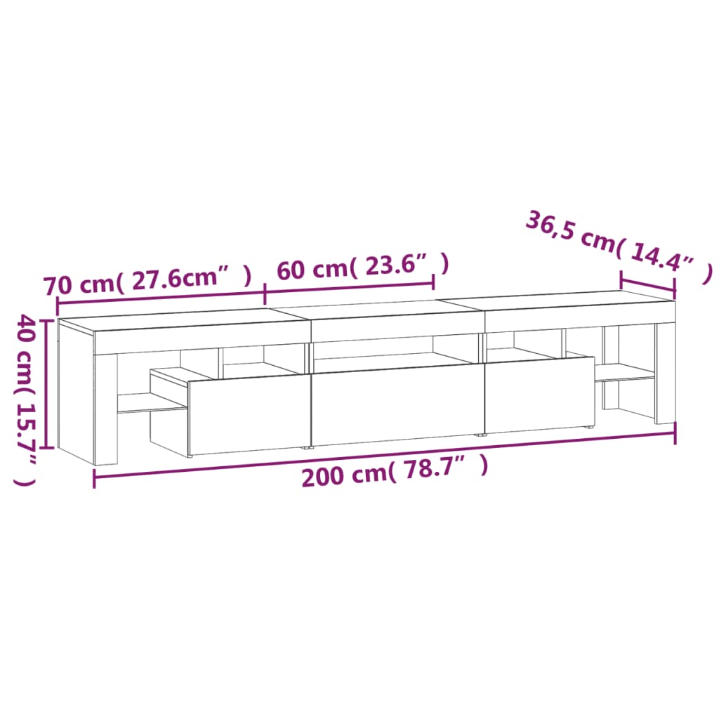 Mueble de TV con luces LED marrón roble 200x36,5x40 cm vidaXL