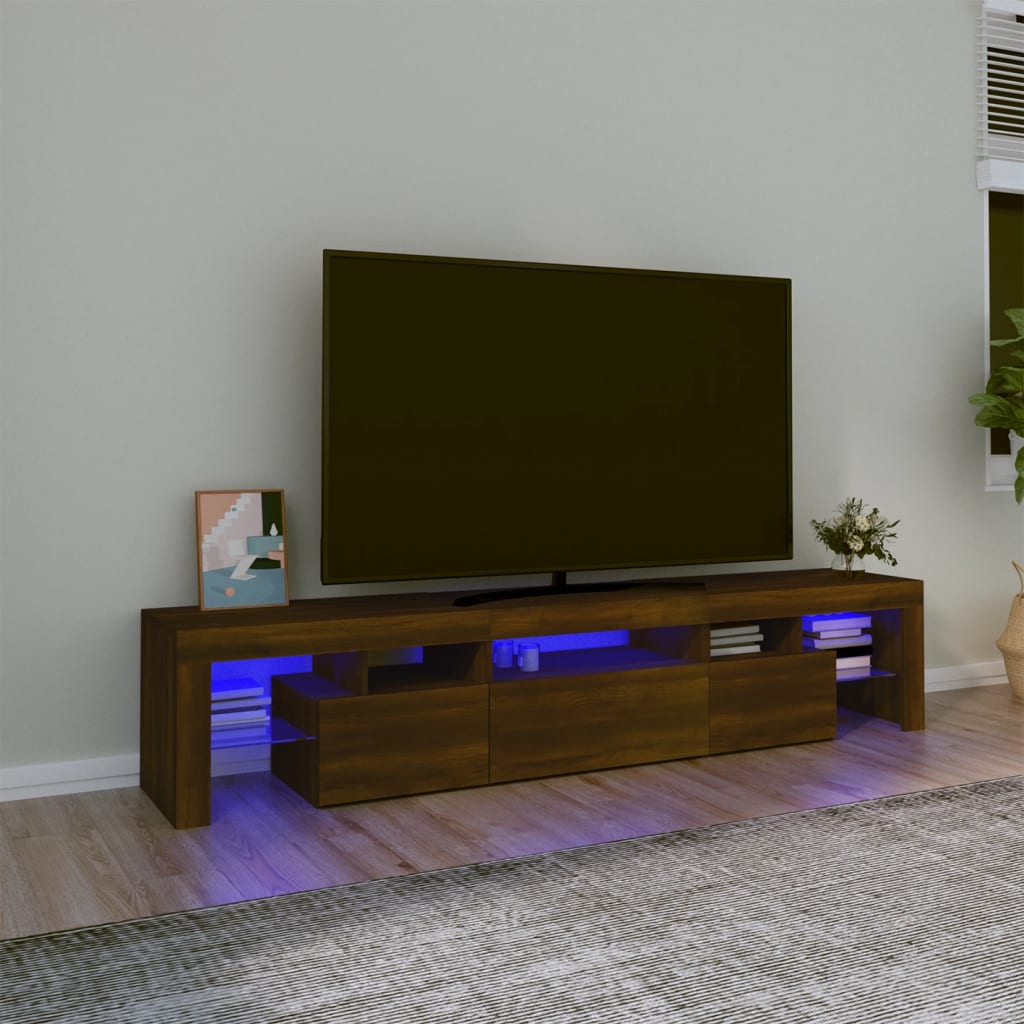 Vetonek Mueble de TV con luces LED marrón roble 200x36,5x40 cm