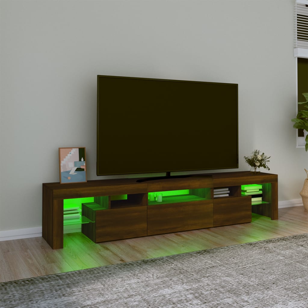 Mueble de TV con luces LED marrón roble 200x36,5x40 cm vidaXL