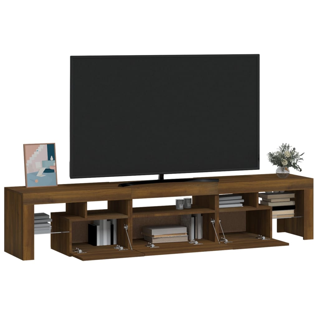 Mueble de TV con luces LED marrón roble 200x36,5x40 cm vidaXL