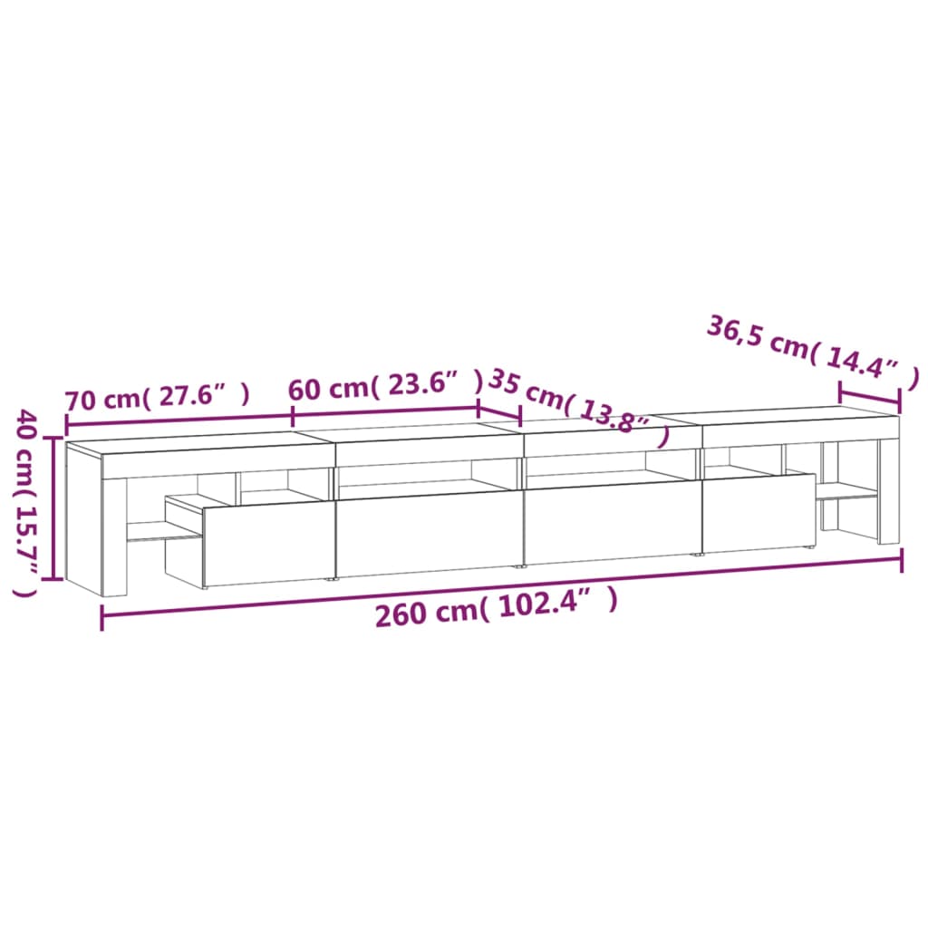 Mueble de TV con luces LED roble Sonoma 260x36,5x40 cm vidaXL