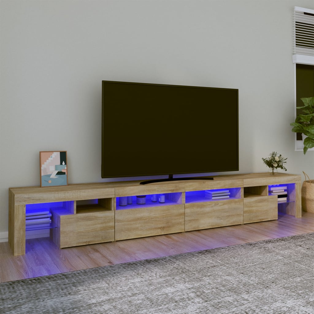 Vetonek Mueble de TV con luces LED roble Sonoma 260x36,5x40 cm