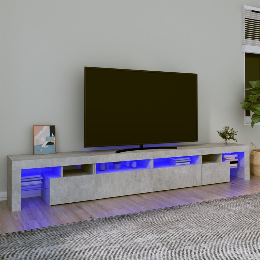 Vetonek Mueble de TV con luces LED gris hormigón 260x36,5x40 cm