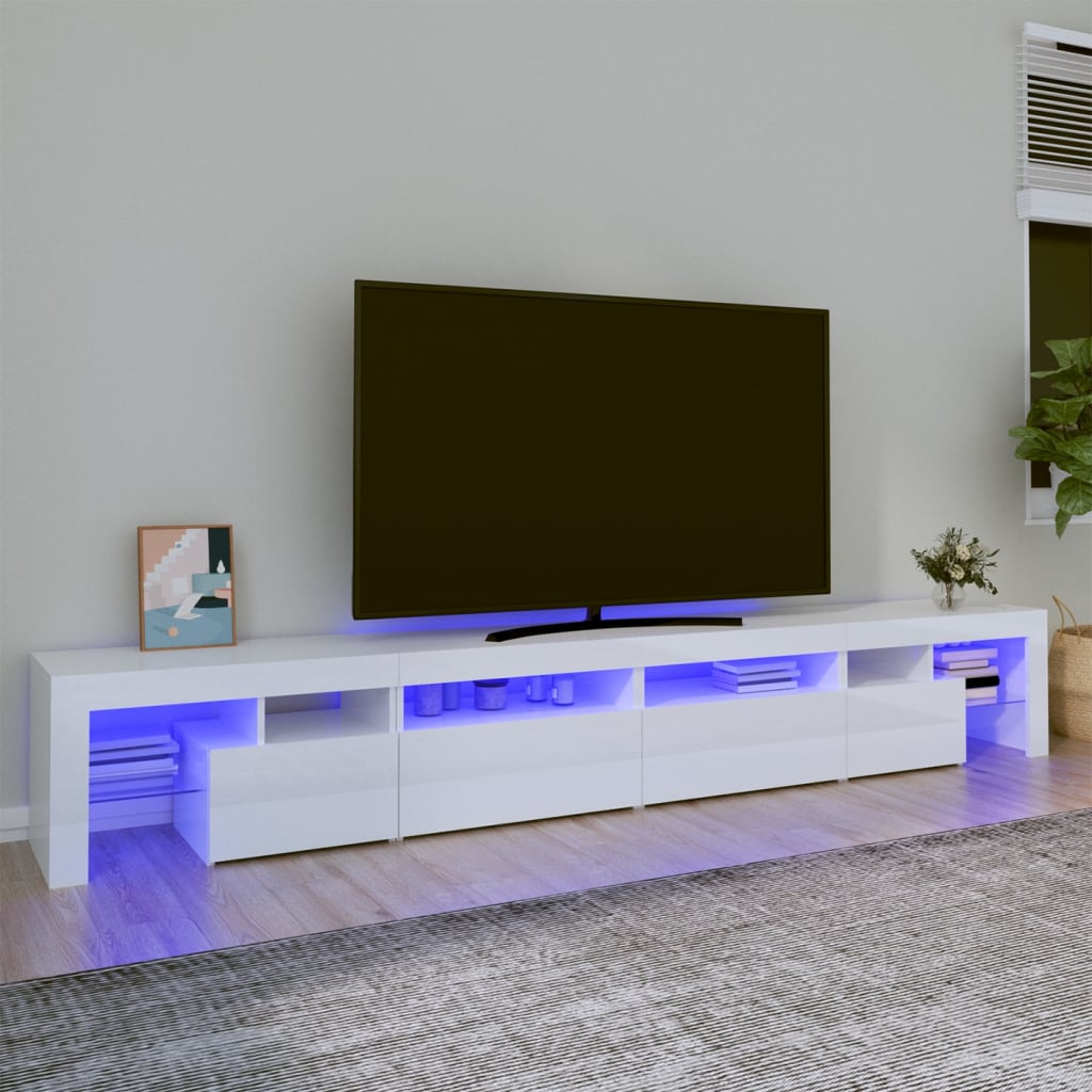 Vetonek Mueble de TV con luces LED blanco brillante 260x36,5x40 cm