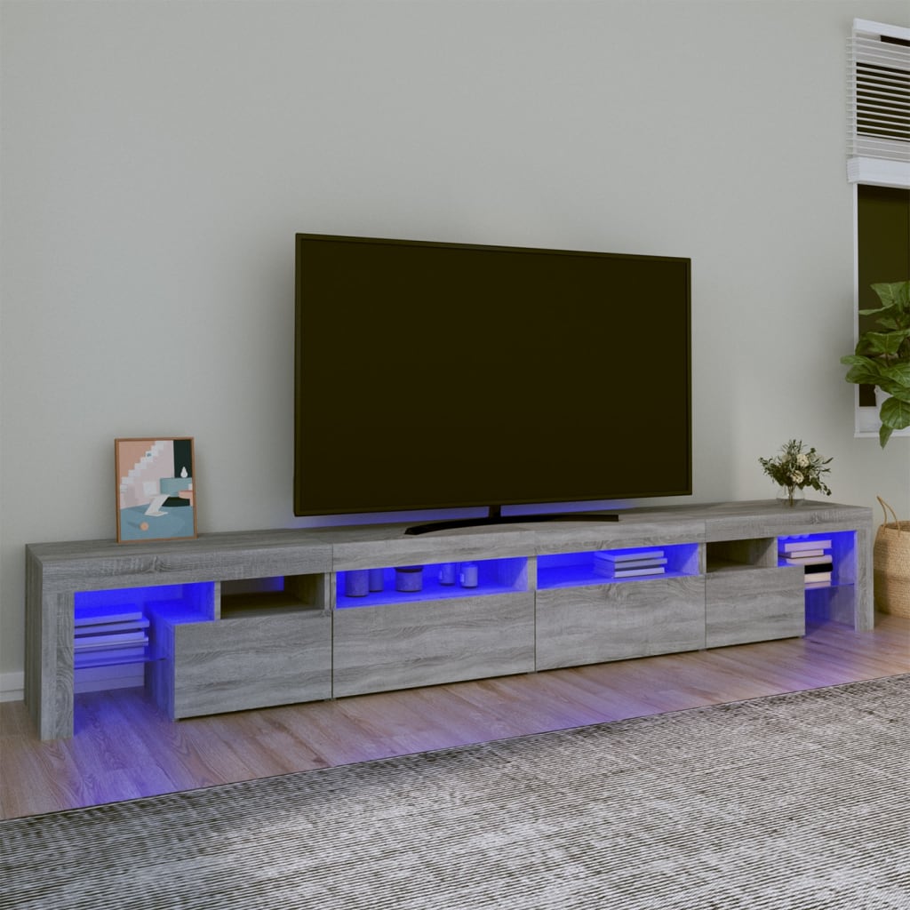 Vetonek Mueble de TV con luces LED gris Sonoma 260x36,5x40 cm