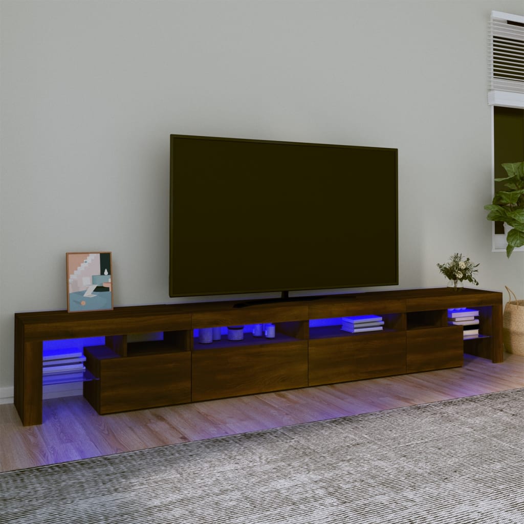 Vetonek Mueble de TV con luces LED marrón roble 260x36,5x40 cm