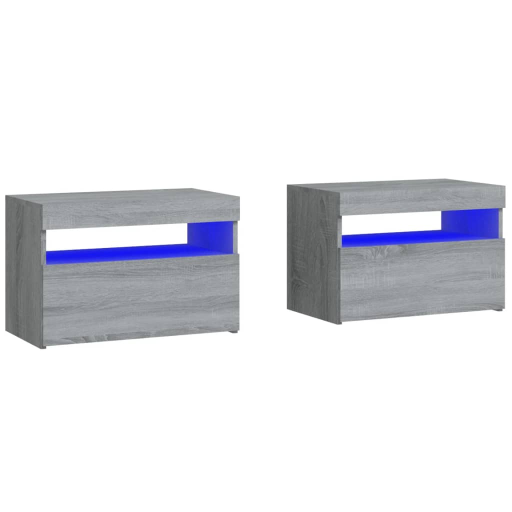 Mesitas de noche con luces LED 2 uds gris Sonoma 60x35x40 cm vidaXL