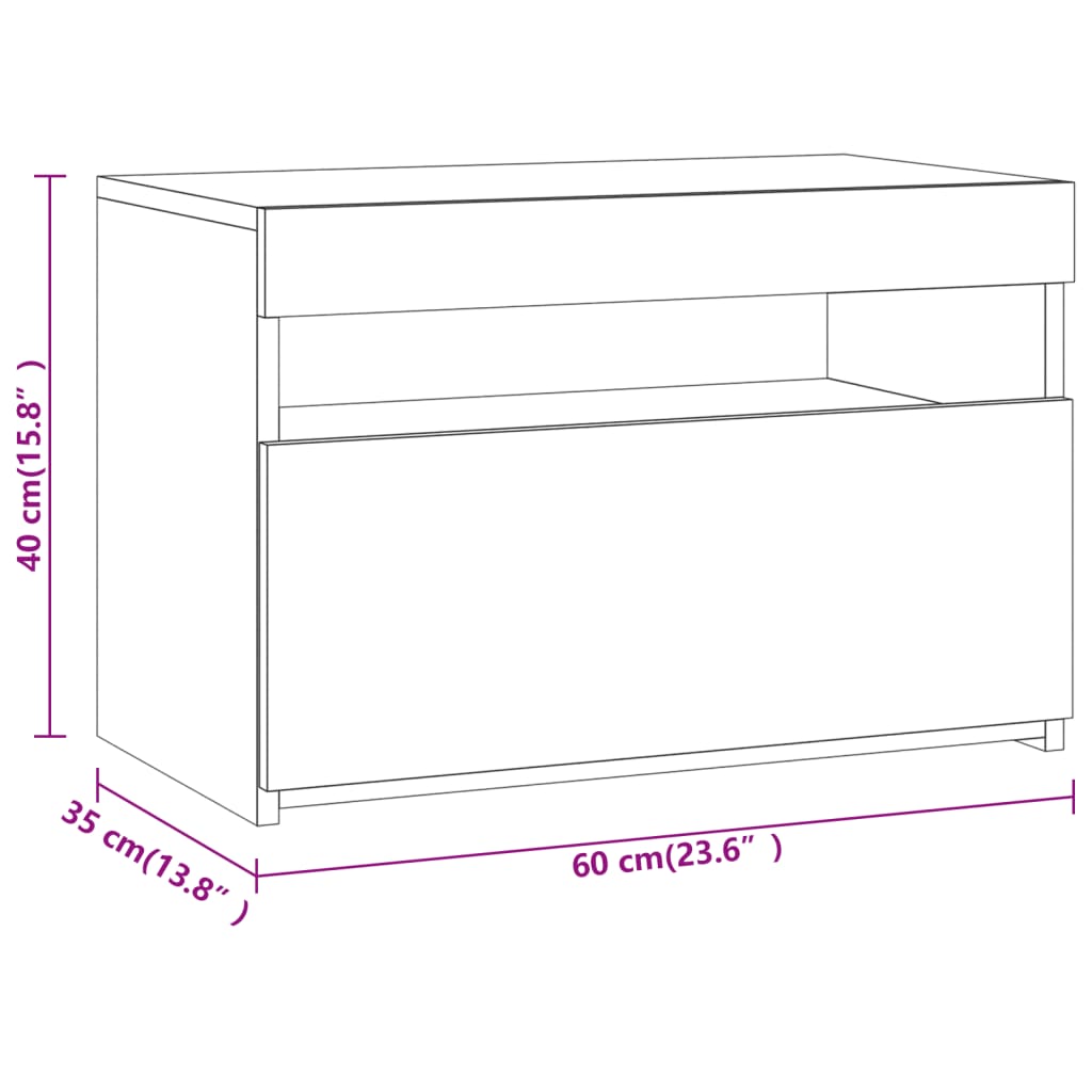 Mesitas de noche con luces LED 2 uds gris Sonoma 60x35x40 cm vidaXL