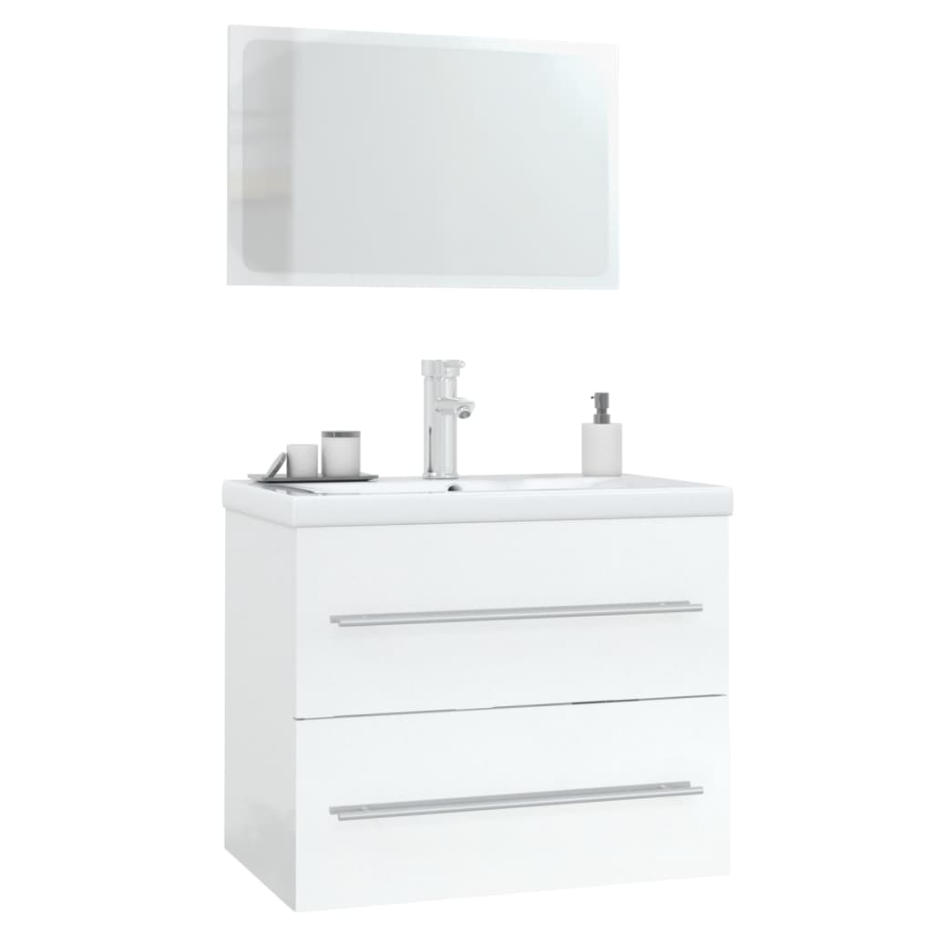 Vetonek Conjunto de muebles de baño 3 piezas blanco brillante