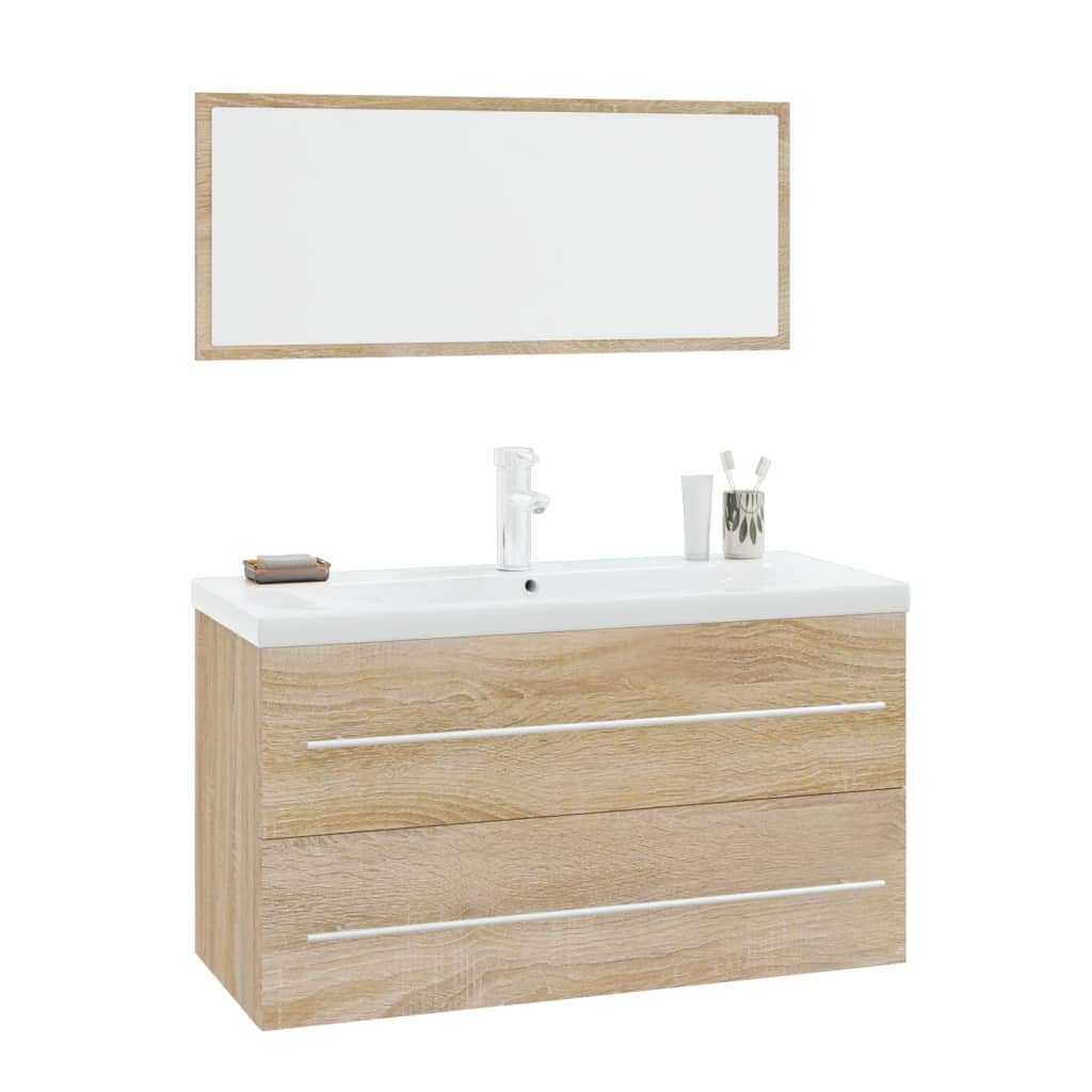 Vetonek Conjunto de muebles de baño 3 piezas color roble Sonoma