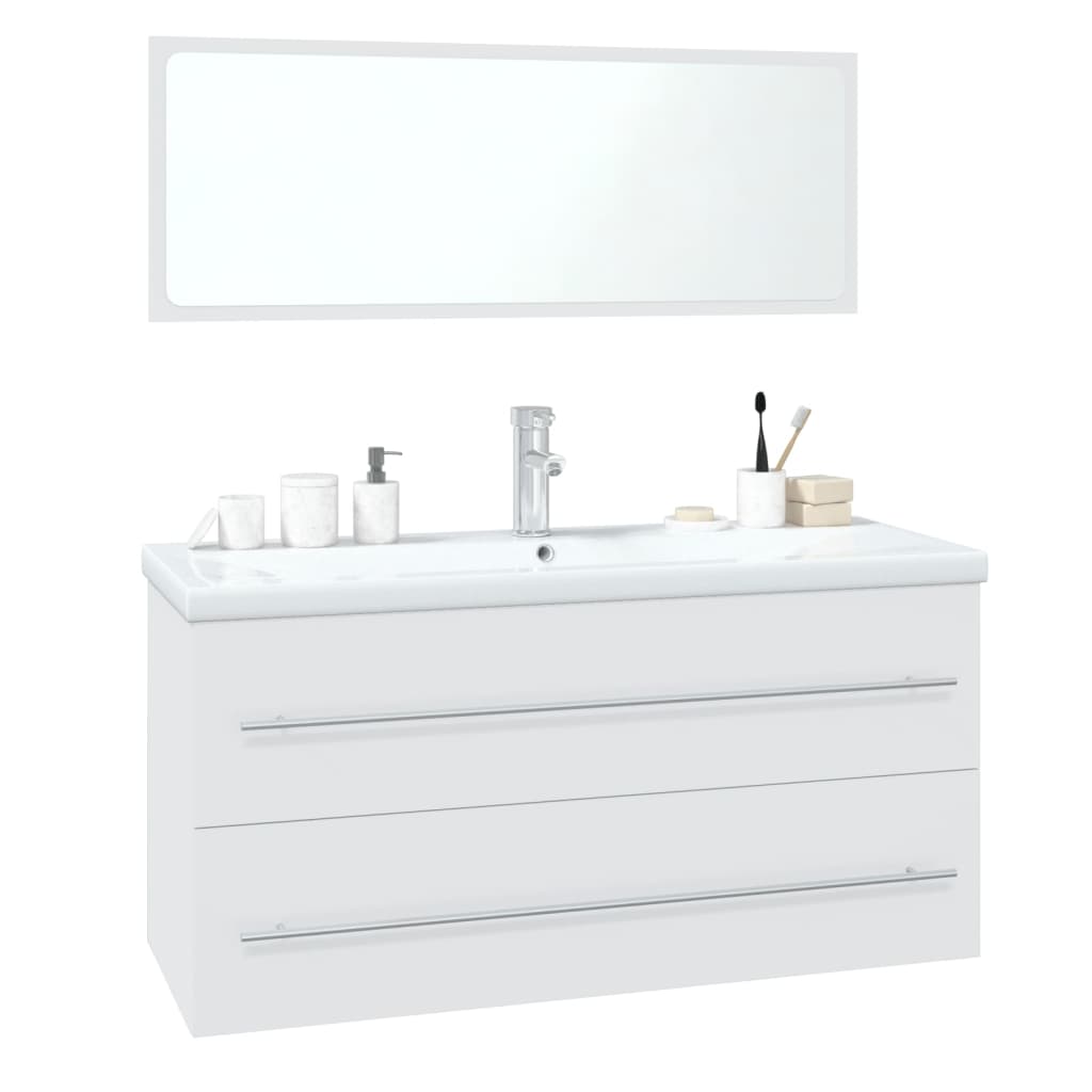 Vetonek Conjunto de muebles de baño madera contrachapada blanco