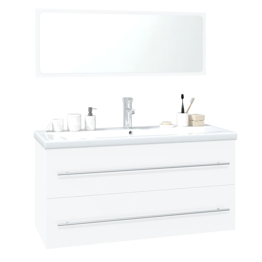Vetonek Conjunto de muebles de baño madera contrachapada blanco brillo