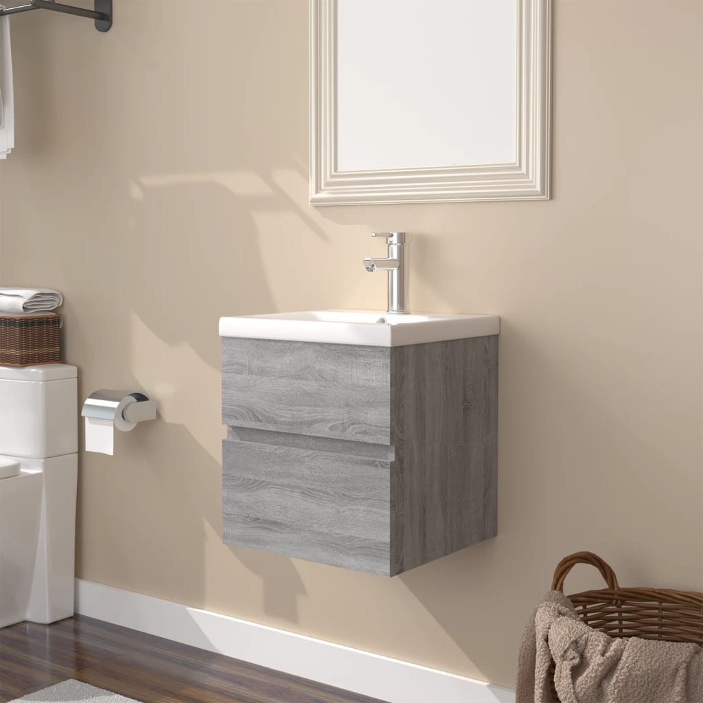 Vetonek Mueble de baño con lavabo madera contrachapada gris Sonoma