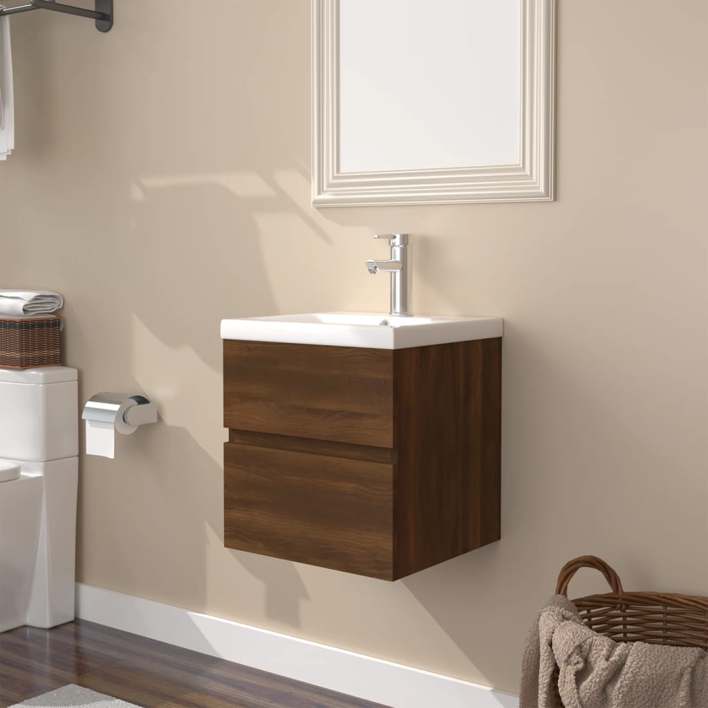 Vetonek Mueble de baño con lavabo madera contrachapada marrón roble