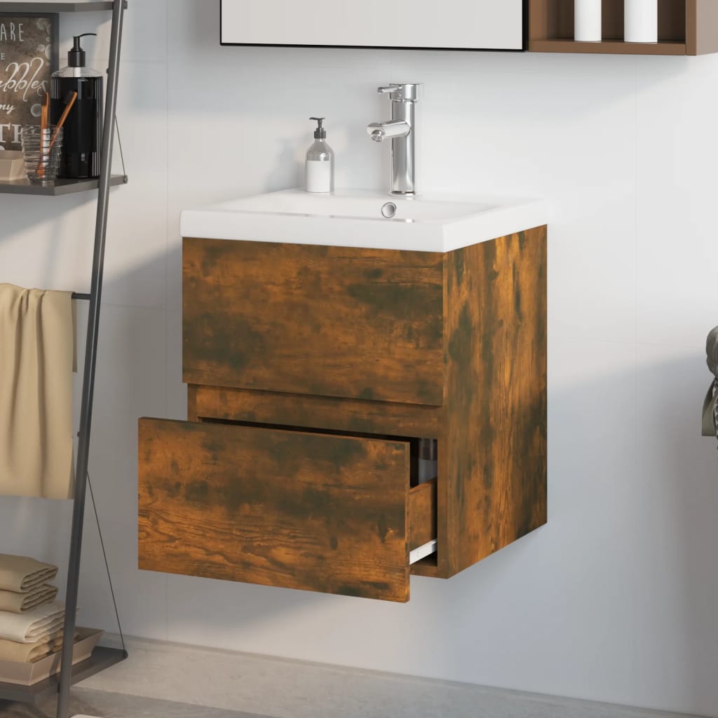 Mueble de baño con lavabo madera de ingeniería roble ahumado