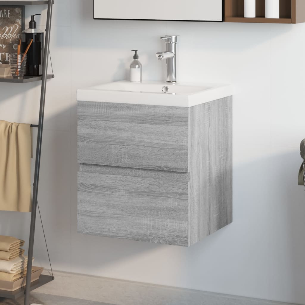 Vetonek Mueble de baño con lavabo madera contrachapada gris Sonoma