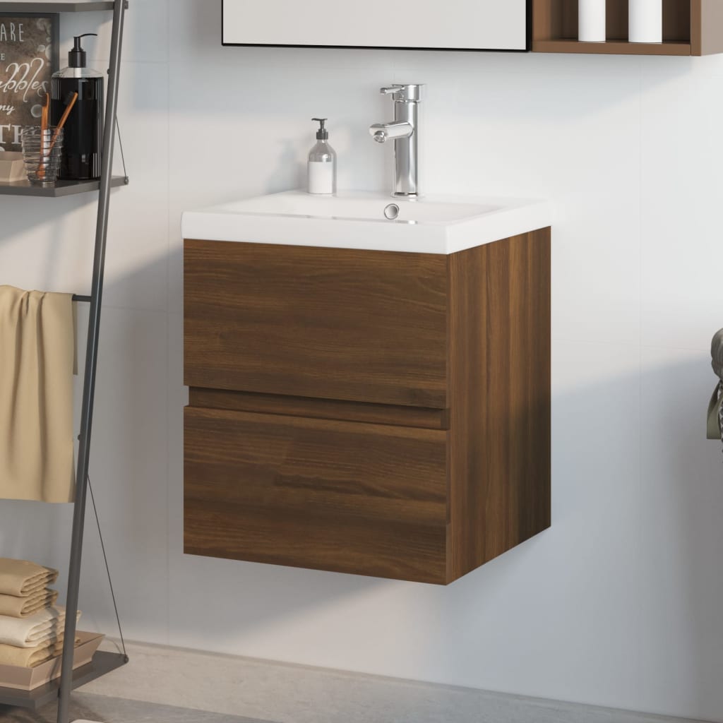 Vetonek Mueble de baño con lavabo madera contrachapada marrón roble