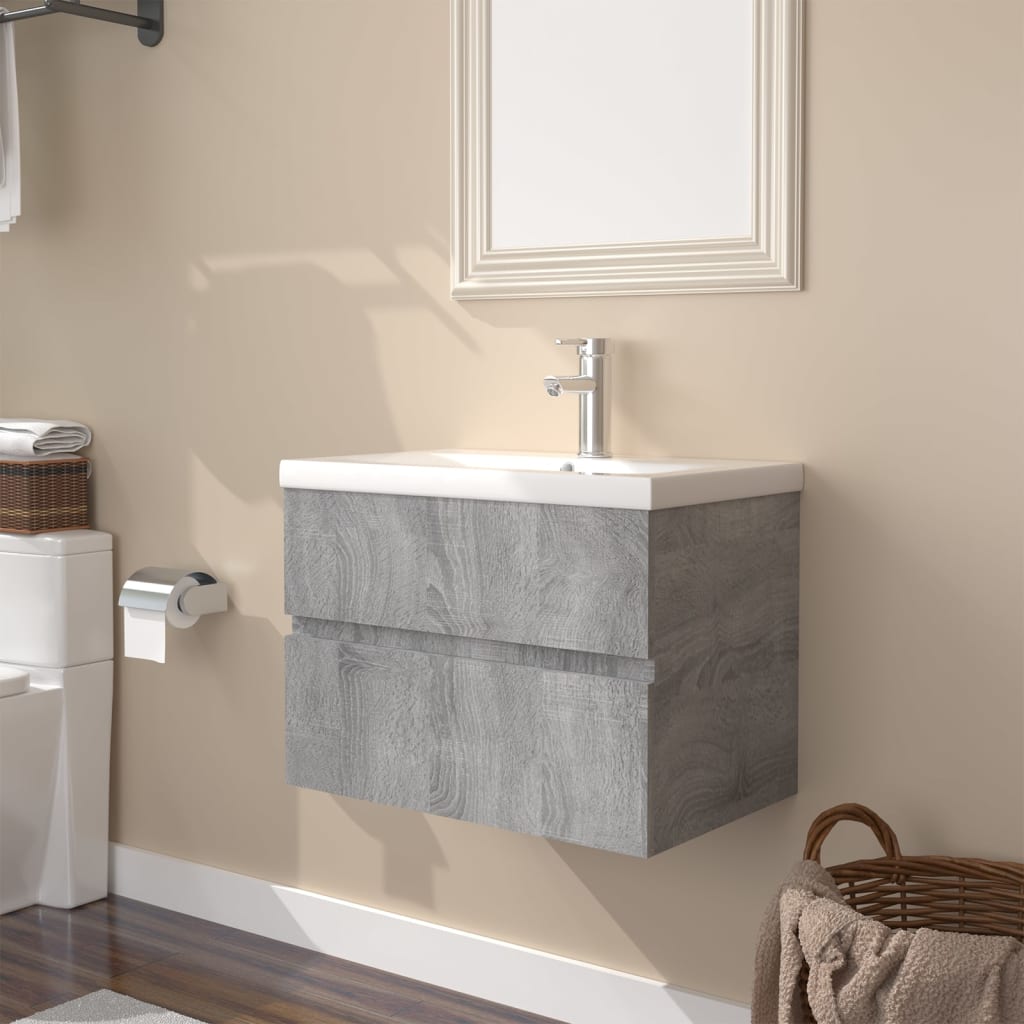 Vetonek Mueble de baño con lavabo madera contrachapada gris Sonoma