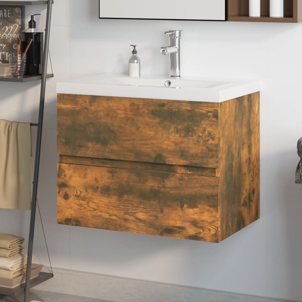 Vetonek Mueble de baño con lavabo madera contrachapada roble ahumado