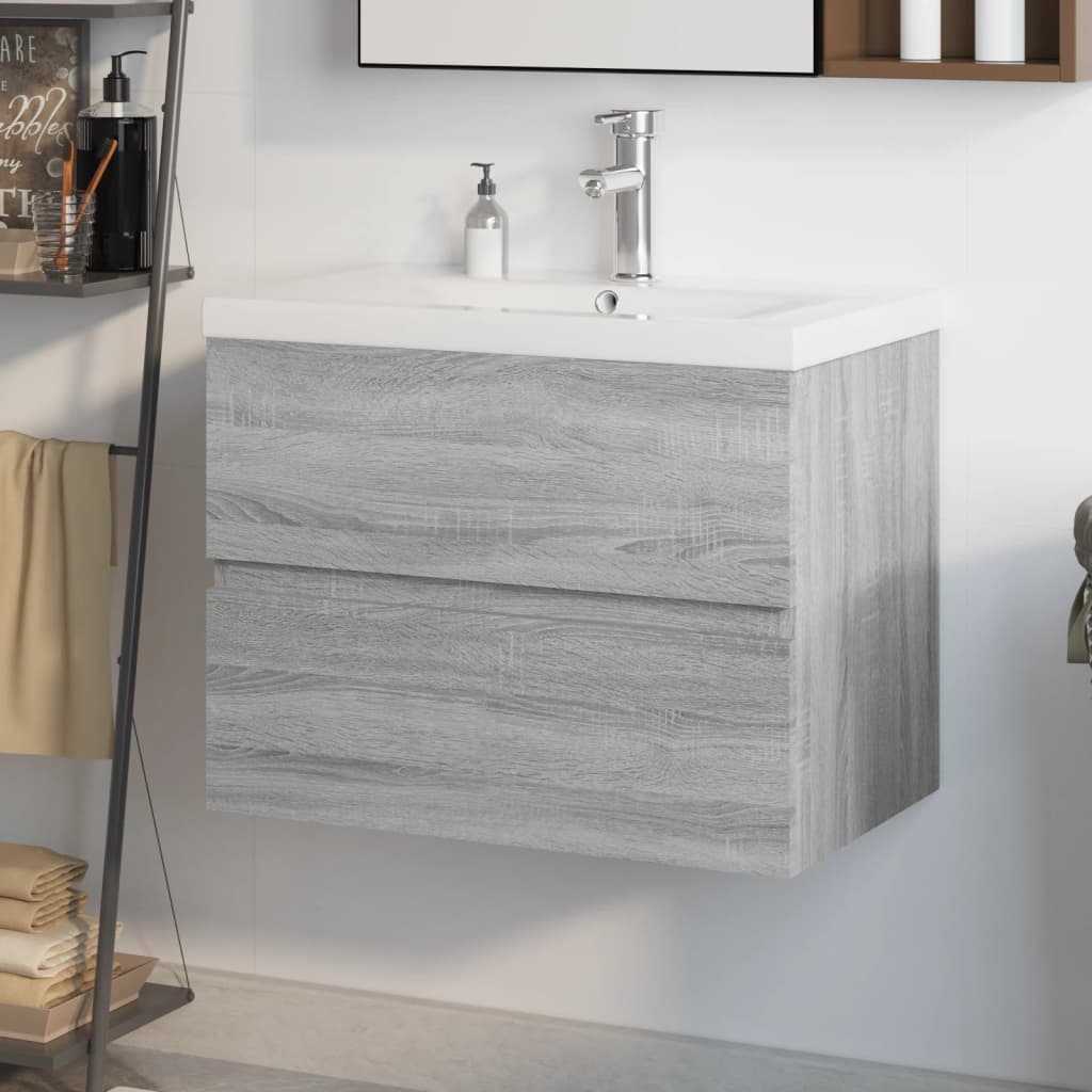 Vetonek Mueble de baño con lavabo madera contrachapada gris Sonoma