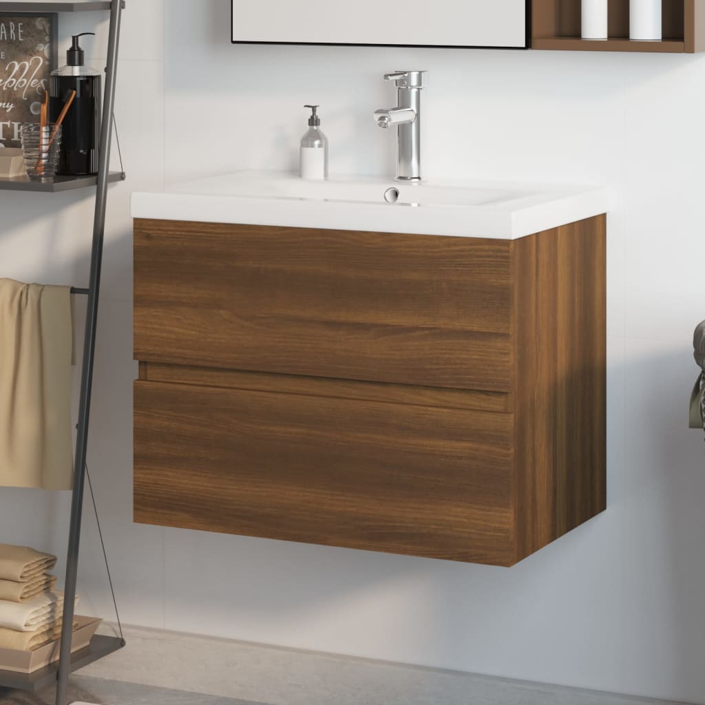 Vetonek Mueble de baño con lavabo madera contrachapada marrón roble