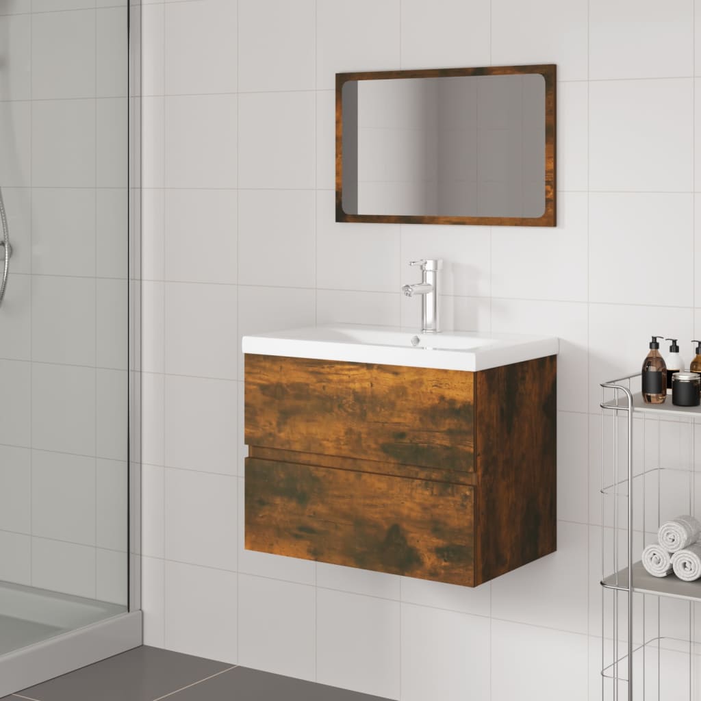 Vetonek Set de muebles de baño madera contrachapada color roble ahumado