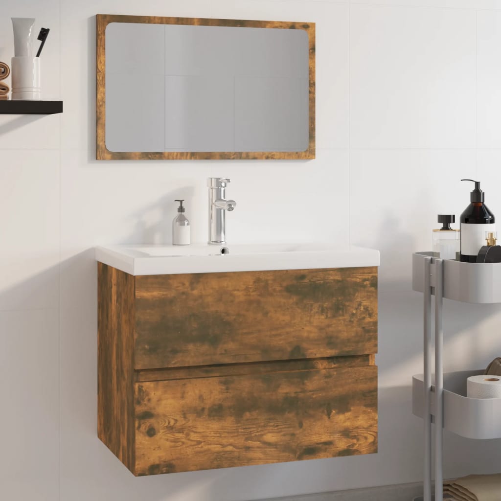 Vetonek Set de muebles de baño madera contrachapada color roble ahumado