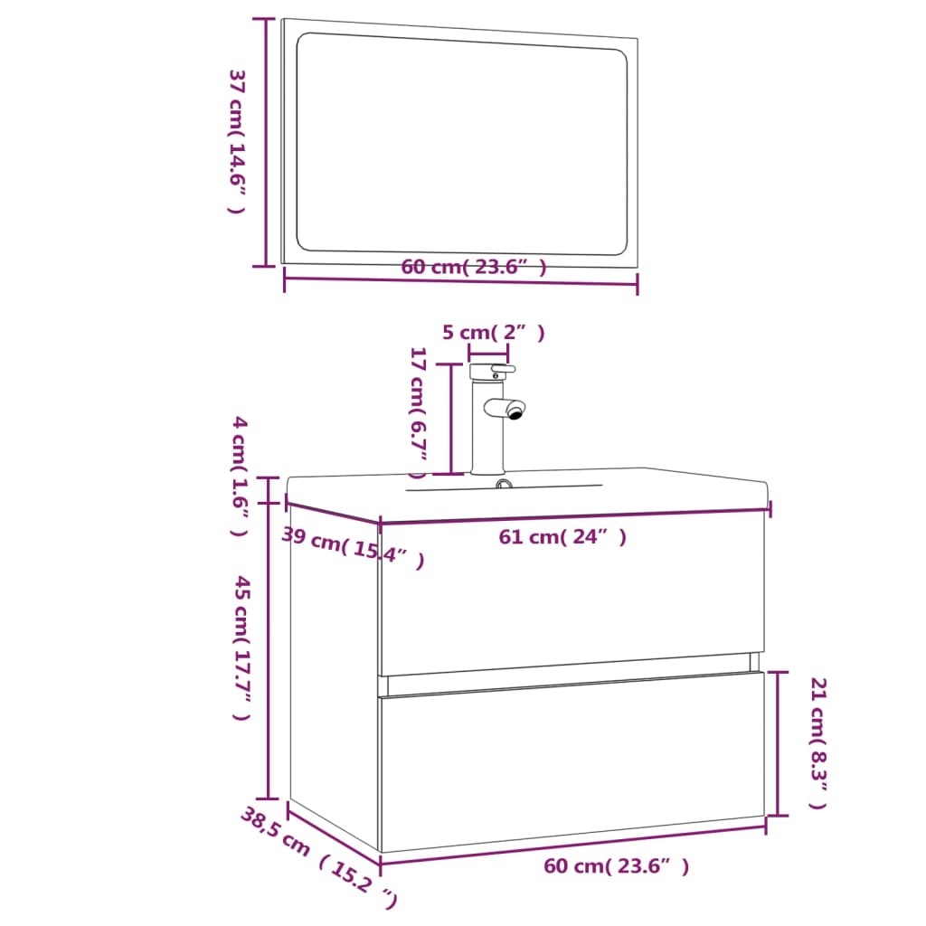 Set de muebles de baño madera color roble ahumado vidaXL