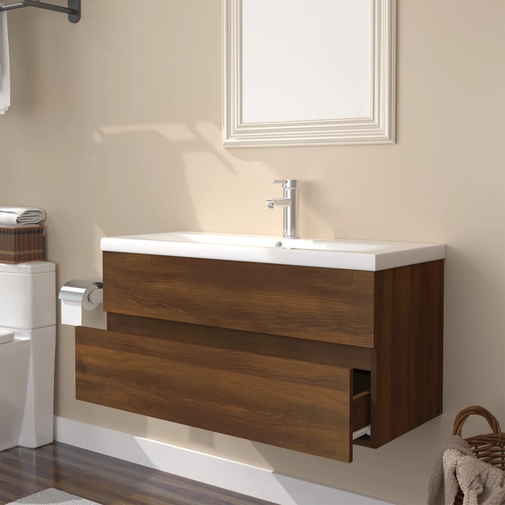 Mueble de baño con lavabo madera marrón roble vidaXL