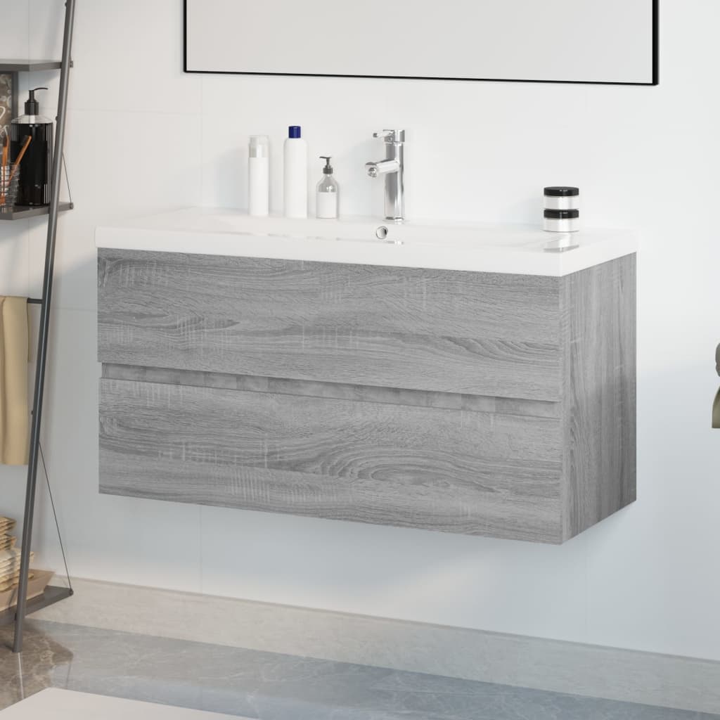 Vetonek Mueble de baño con lavabo madera contrachapada gris Sonoma