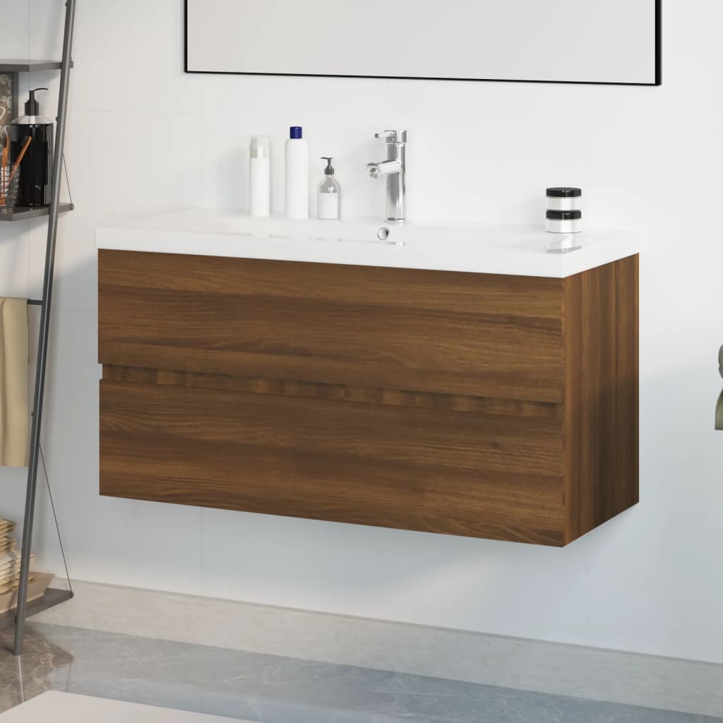 Vetonek Mueble de baño con lavabo madera contrachapada marrón roble