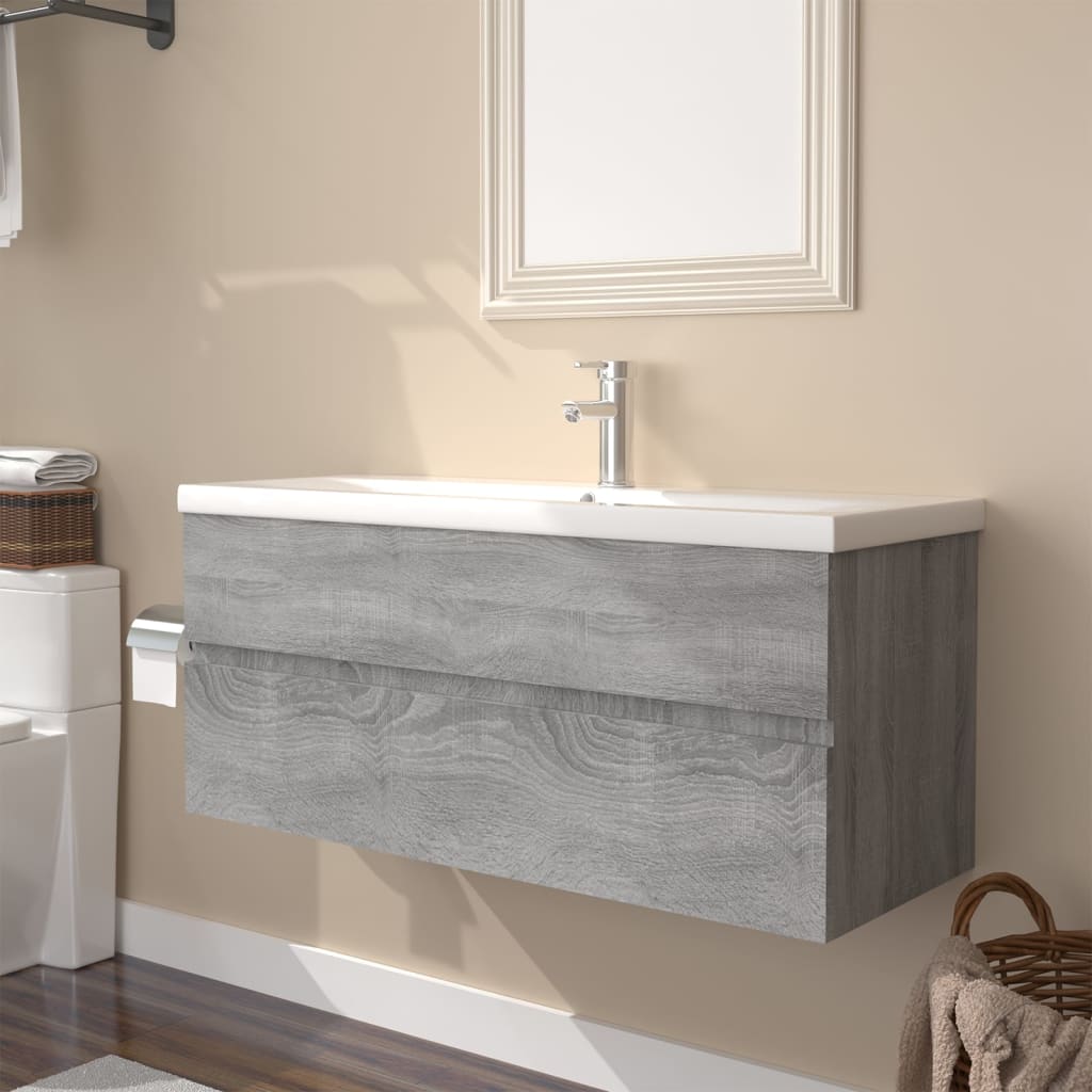 Vetonek Mueble de baño con lavabo madera contrachapada gris Sonoma