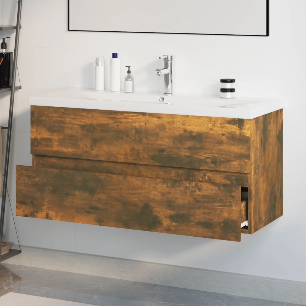 Mueble de baño con lavabo madera roble ahumado vidaXL