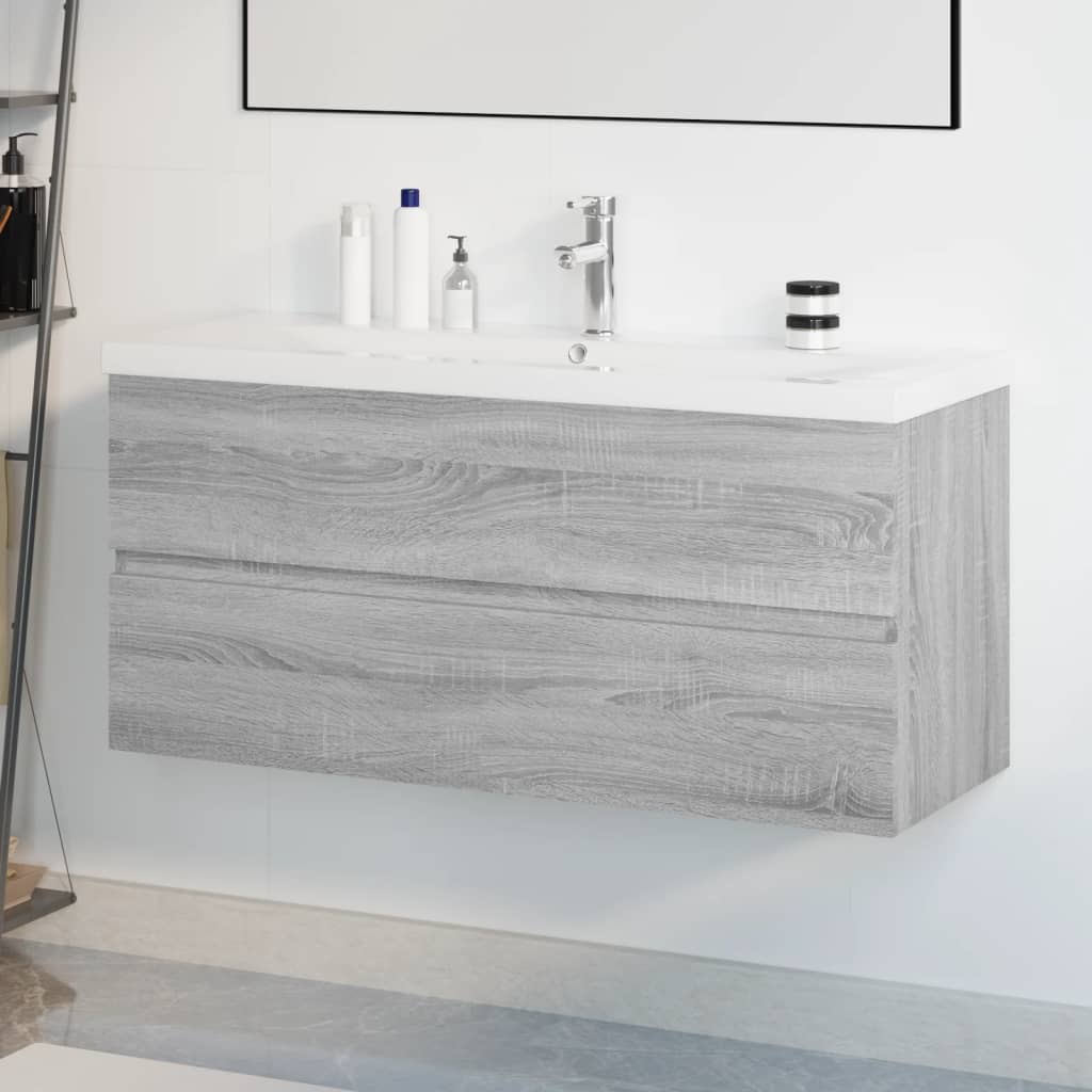 Vetonek Mueble de baño con lavabo madera contrachapada gris Sonoma