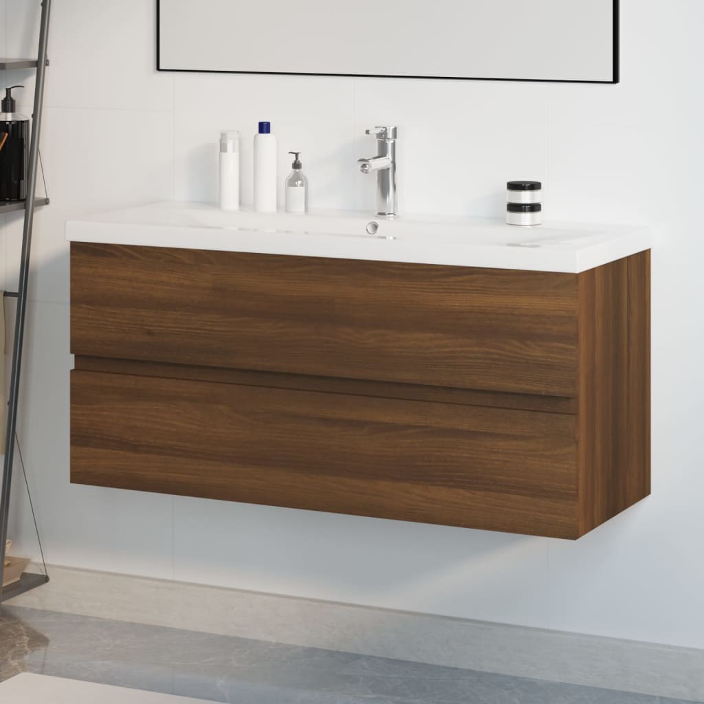 Vetonek Mueble de baño con lavabo madera contrachapada marrón roble