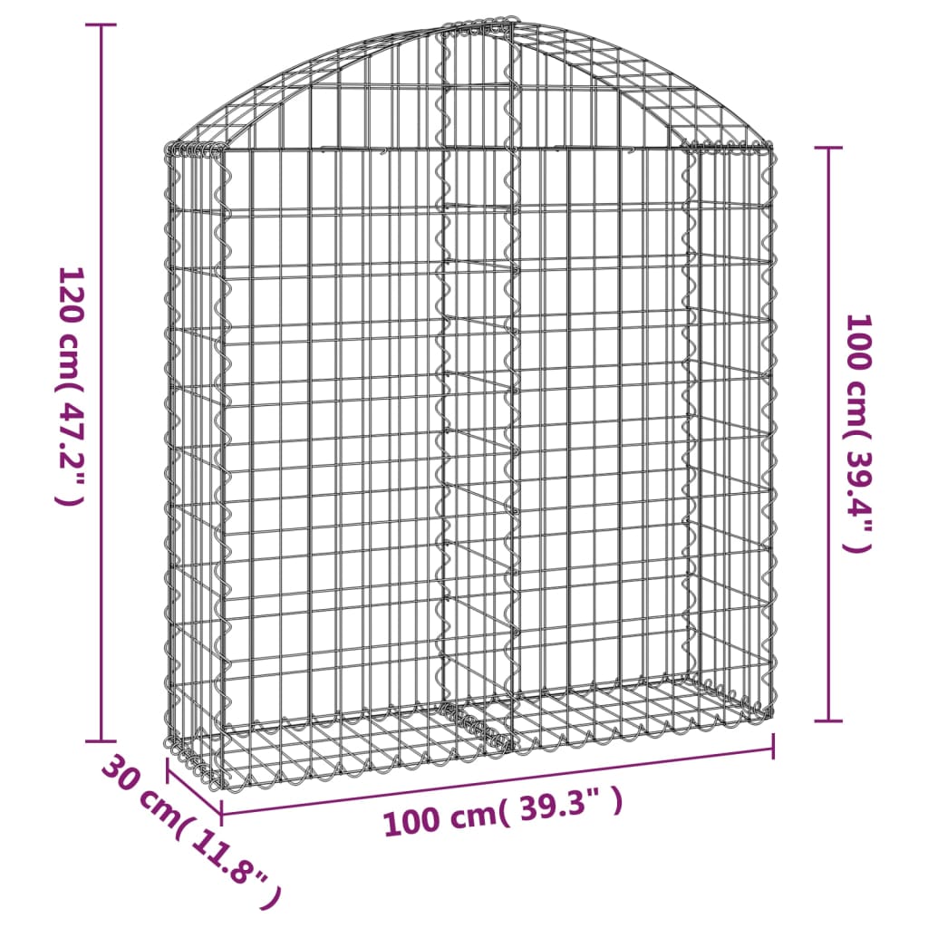 Cesta gaviones forma arco hierro galvanizado 100x30x100/120 cm vidaXL