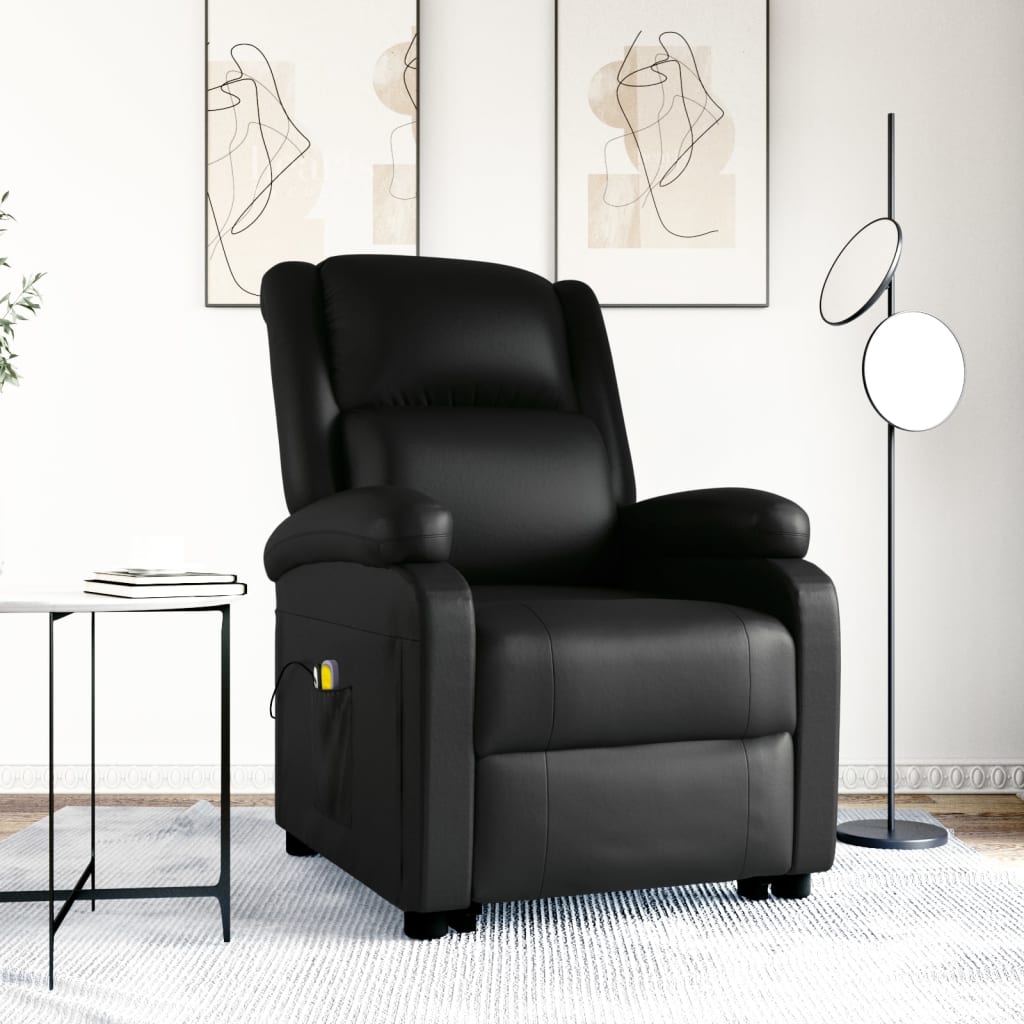 Vetonek Sillón de masaje elevable cuero sintético negro