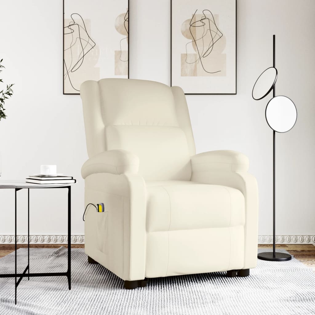 Vetonek Sillón de masaje elevable cuero sintético crema