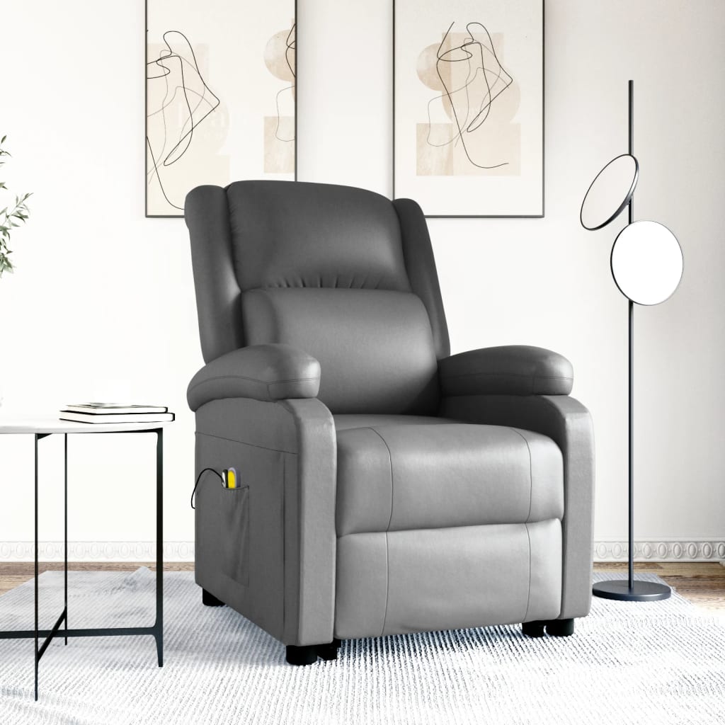 Vetonek Sillón de masaje elevable cuero sintético gris