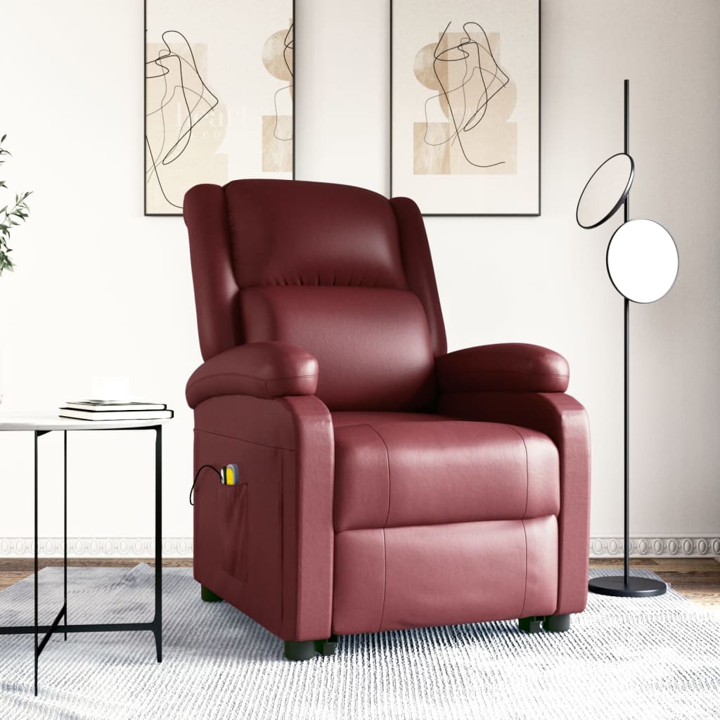 Vetonek Sillón de masaje elevable cuero sintético rojo tinto