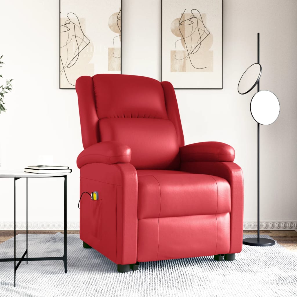 Vetonek Sillón de masaje elevable cuero sintético rojo