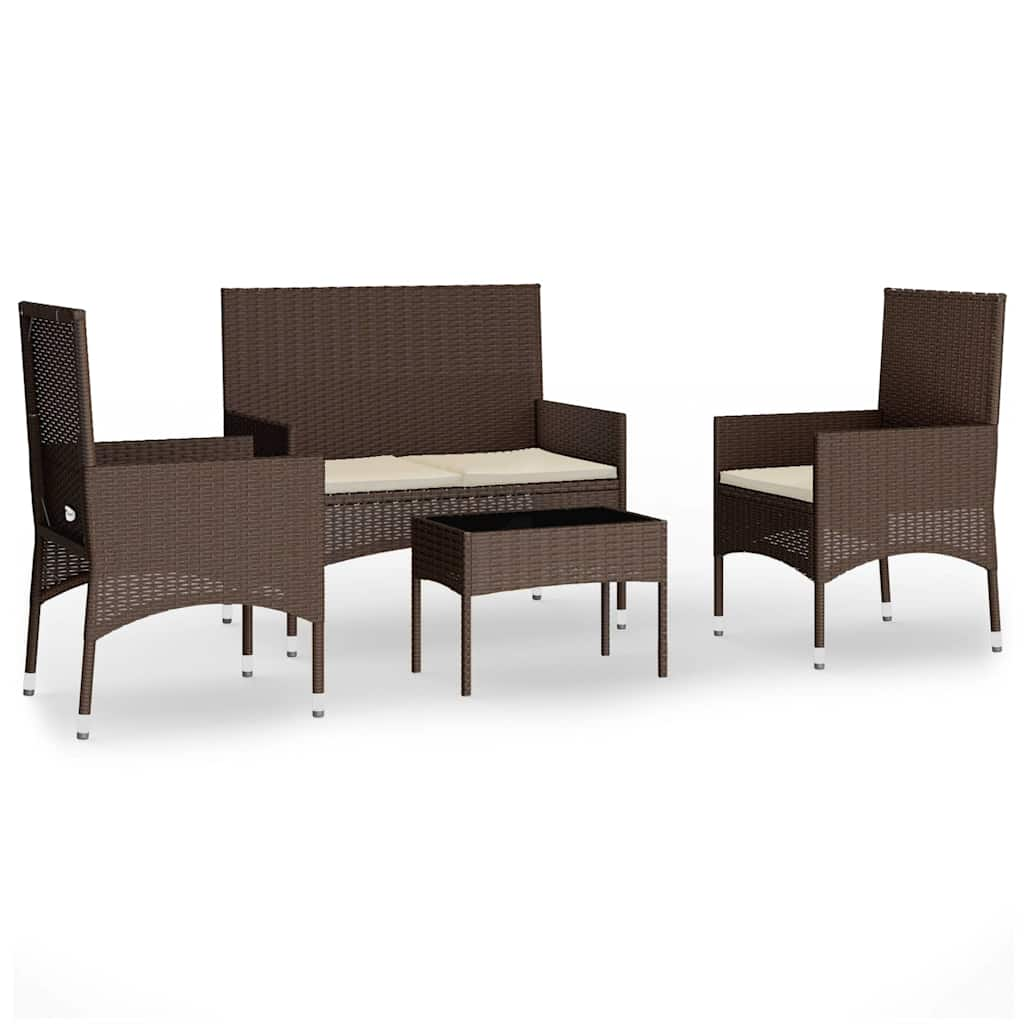 Set muebles de jardín 4 piezas y cojines ratán sintético marrón vidaXL