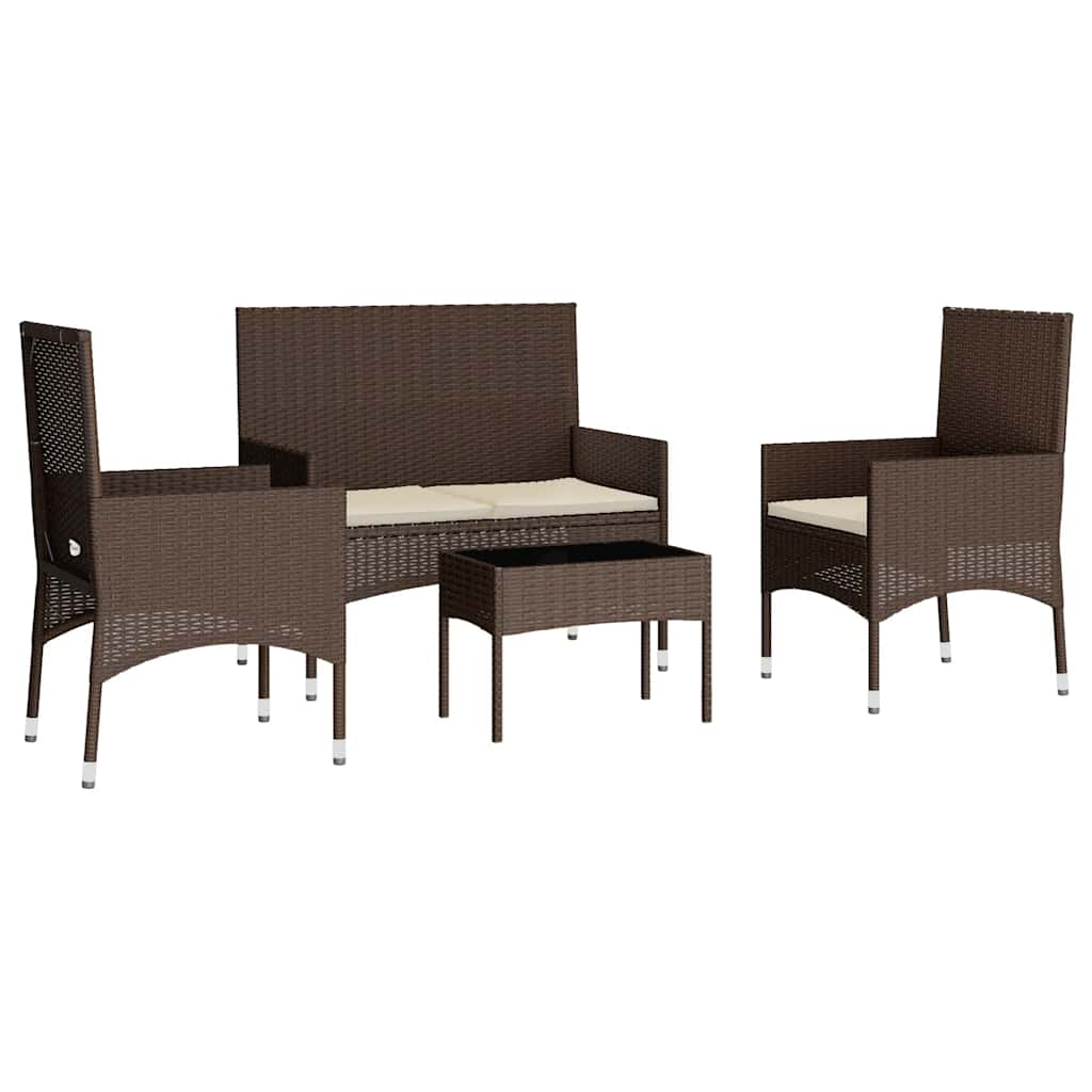 Set muebles de jardín 4 piezas y cojines ratán sintético marrón vidaXL