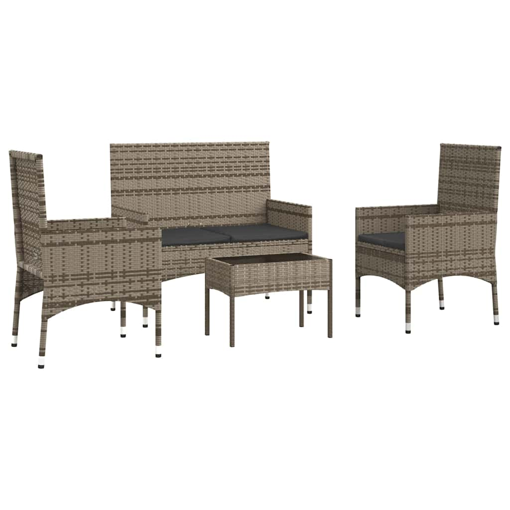 Set de muebles de jardín 4 pzas y cojines ratán sintético gris vidaXL