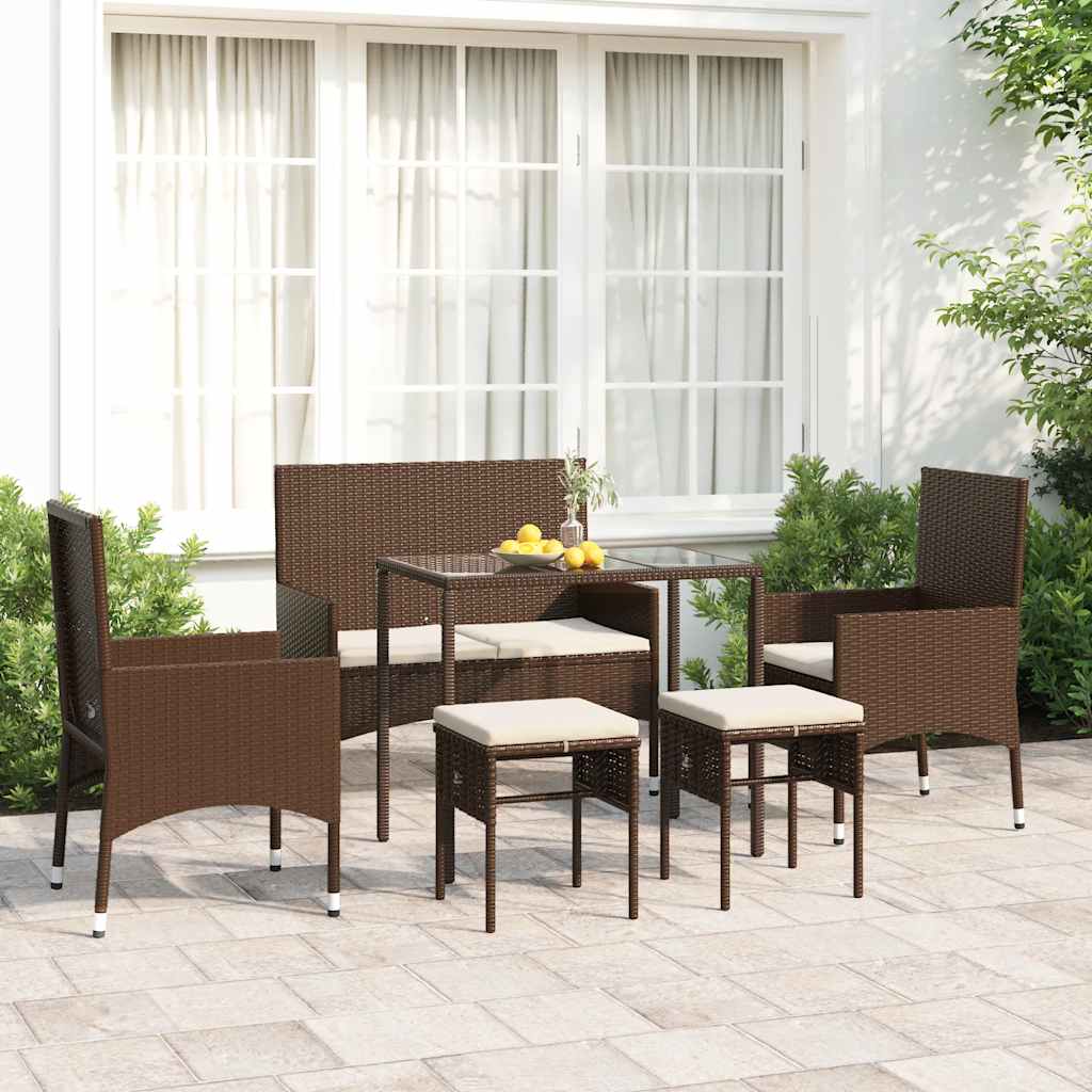 Vetonek Set muebles de jardín 6 piezas y cojines ratán sintético marrón