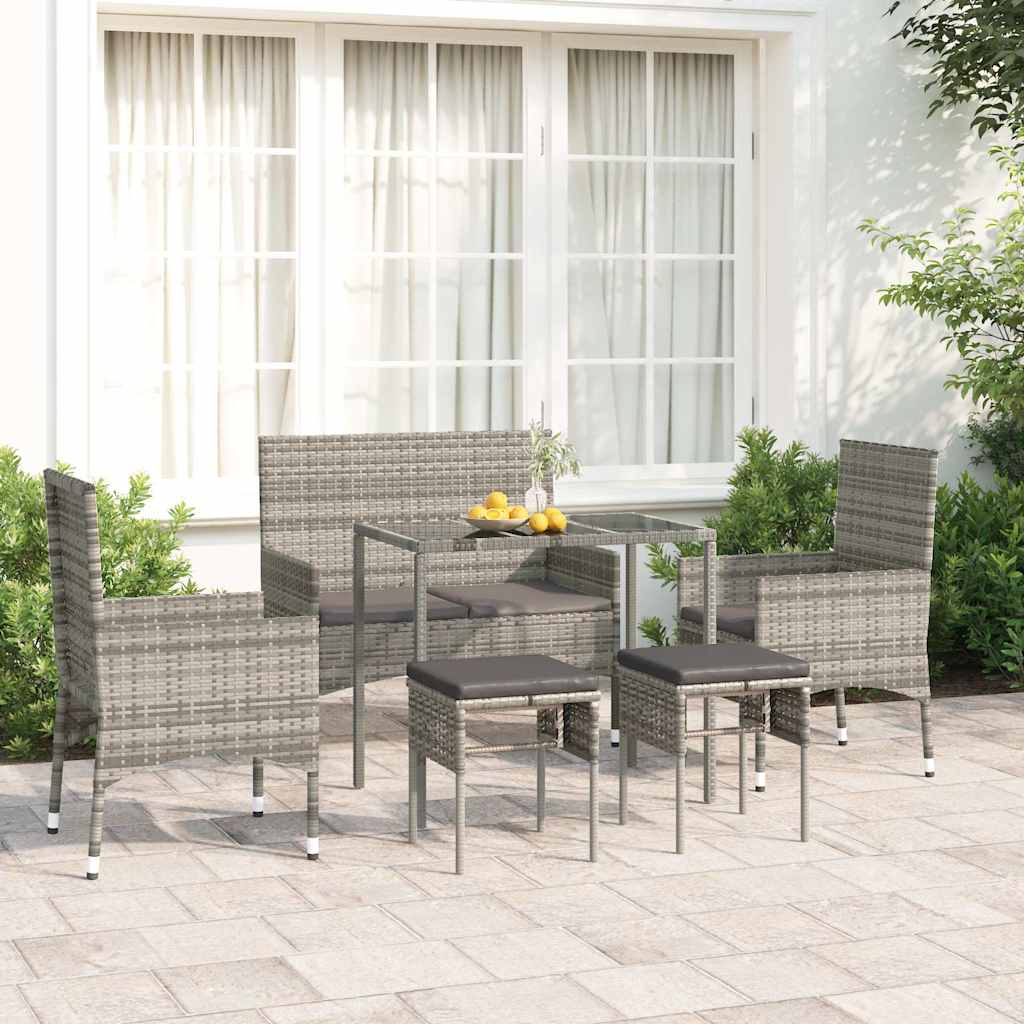 Vetonek Set de muebles de jardín 6 pzas y cojines ratán sintético gris