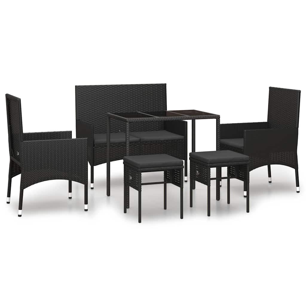 Set muebles de jardín 6 piezas y cojines ratán sintético negro vidaXL