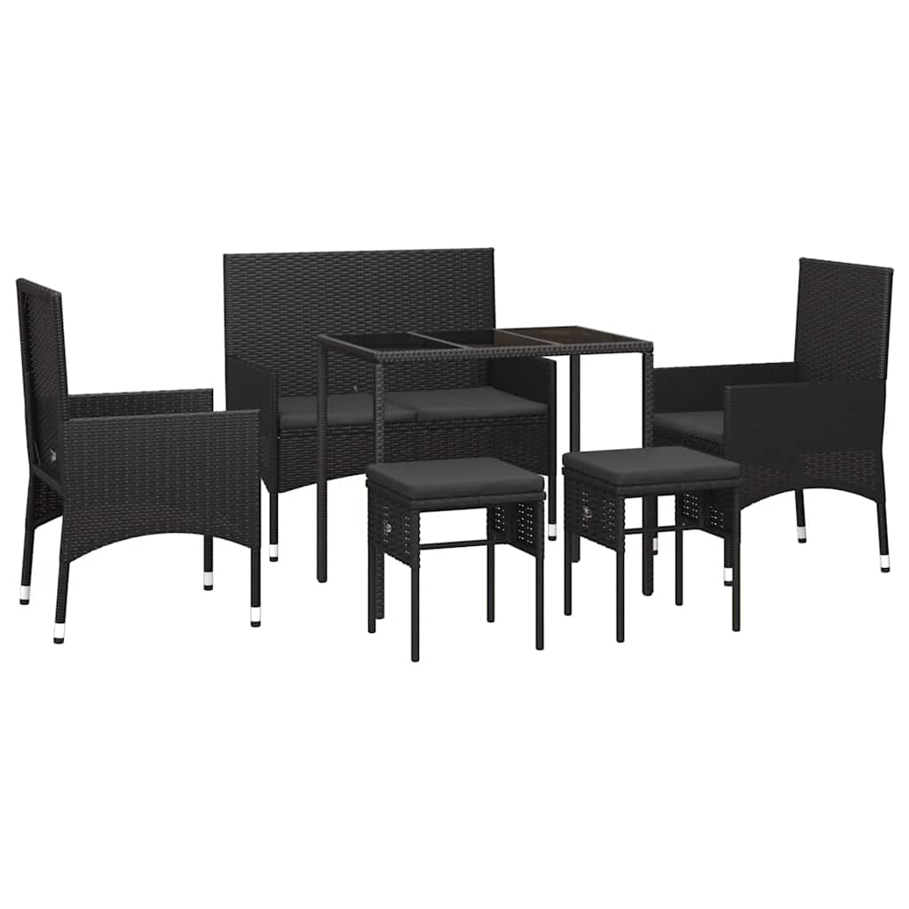 Set muebles de jardín 6 piezas y cojines ratán sintético negro vidaXL