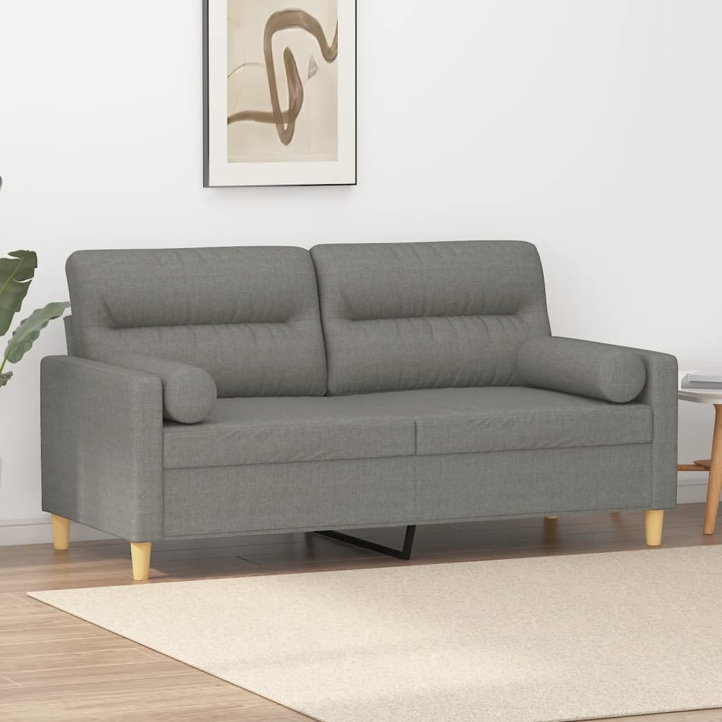 Vetonek Sofá 2 plazas con almohadas y cojines tela gris oscuro 140 cm