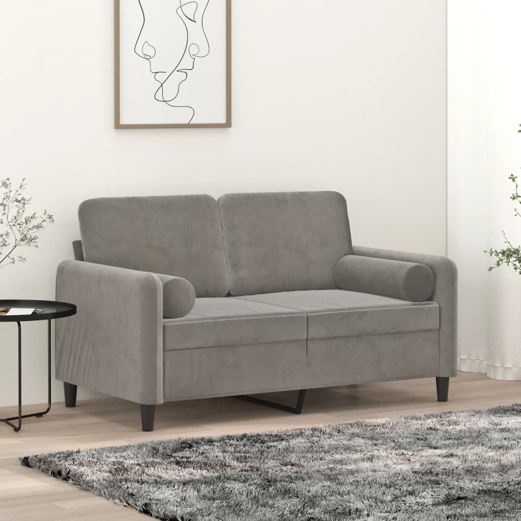 Vetonek Sofá 2 plazas almohadas y cojines terciopelo gris claro 120 cm